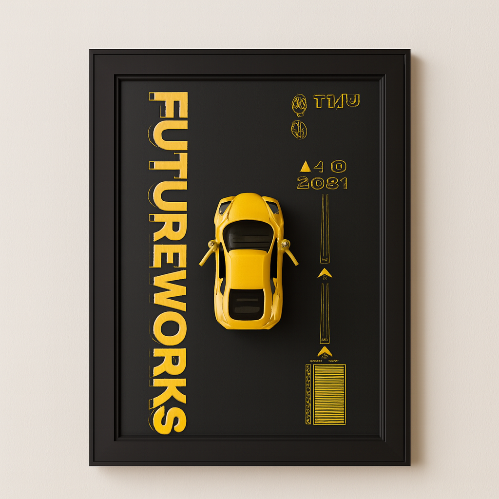 Metal Car Wall Frame – 3D Yellow Sports Car Decorative Wall Art