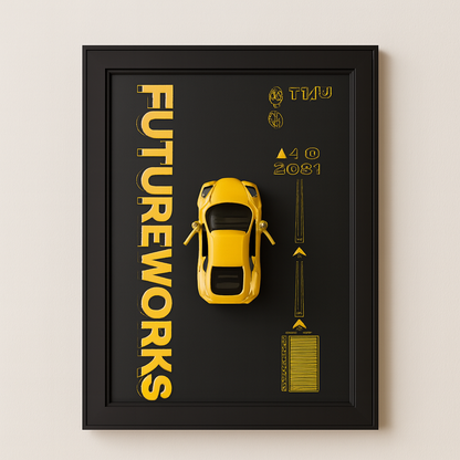 Metal Car Wall Frame – 3D Yellow Sports Car Decorative Wall Art